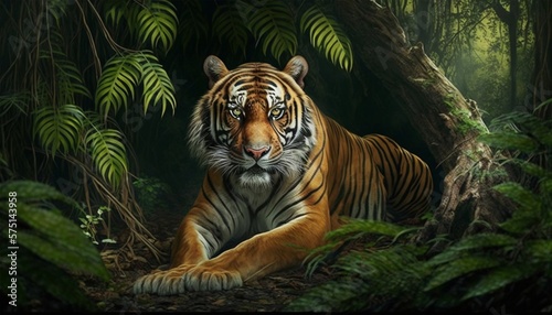 tiger in the jungle, Created with generative AI