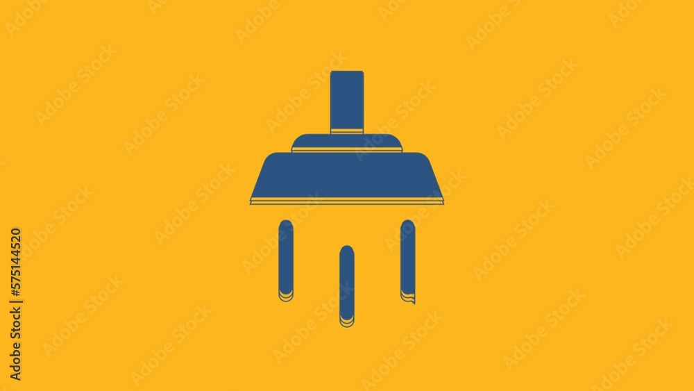 Blue Shower head with water drops flowing icon isolated on orange background. 4K Video motion graphic animation Blue Shower head with water drops flowing icon isolated on orange background. 4K Video motion graphic animation