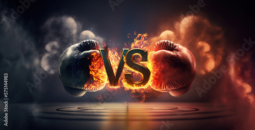 wide poster of hot fighting boxing gloves with the VS letters for versus in the middle - Generative AI