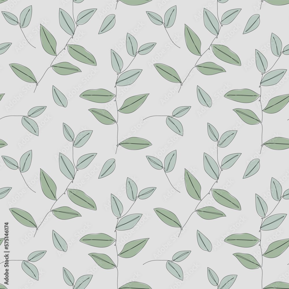 Leaves seamless pattern. Green plant textile print design. Vector illustration.