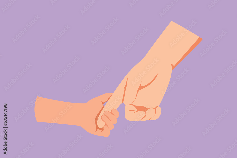 Character flat drawing father giving hand to his child. Adorable babies hands holding young mom finger. Parenting mother care with love. Parental concept. Happy dad. Cartoon design vector illustration Character flat drawing father giving hand to his child. Adorable babies hands holding young mom finger. Parenting mother care with love. Parental concept. Happy dad. Cartoon design vector illustration