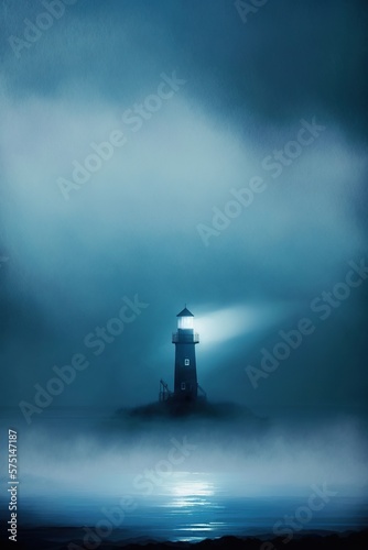 Lighthouse landscape with mist. Generative AI.