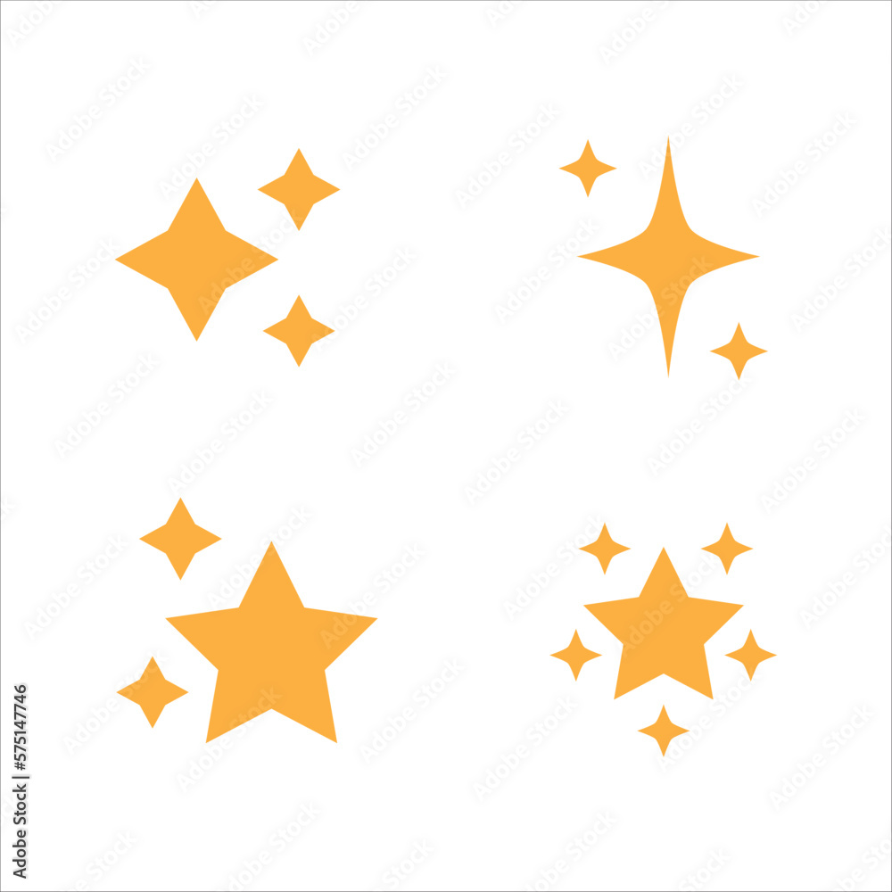 Sparkling star icon. Sparkle star shine icons. Shinny clean stars pop up. Shooting stars glitter vector illustration in yellow color. Sparkling star icon. Sparkle star shine icons. Shinny clean stars pop up. Shooting stars glitter vector illustration in yellow color.
