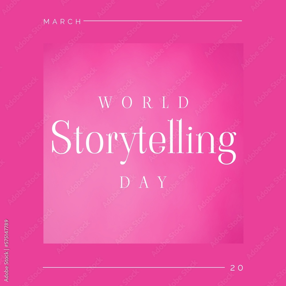 Image of world storytelling day text over pink background