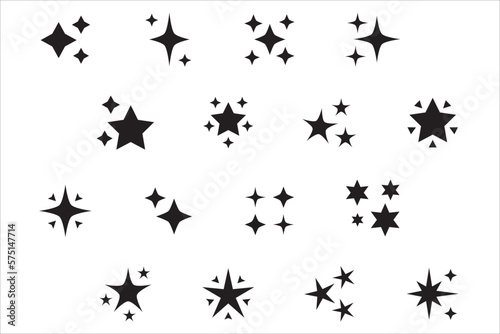 Sparkling star icon collection. Sparkle star shine icons. Shinny clean stars pop up. Shooting stars glitter vector illustration in black color. Isolated in white background.