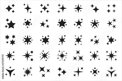 Sparkling star icon collection. Sparkle star shine icons. Shinny clean stars pop up. Shooting stars glitter vector illustration in black color. Isolated in white background.