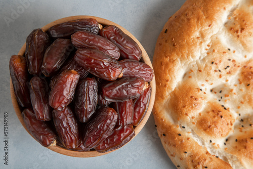 Date fruits,traditional ramadan pita,top view

