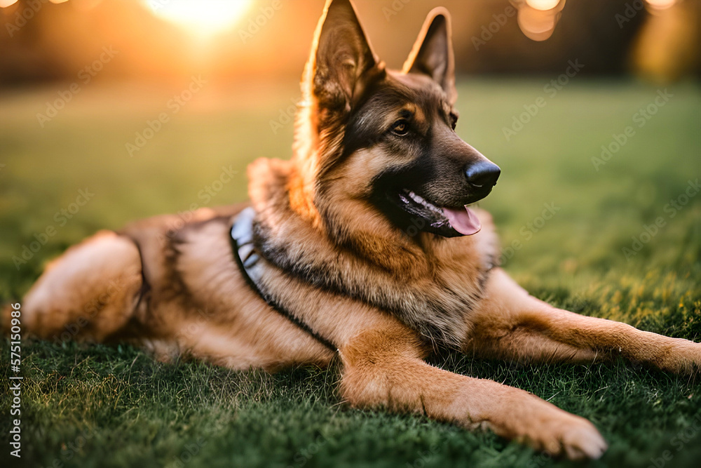 German shepherd dog , police dog , young animal in sunset German shepherd dog , police dog , young animal in sunset
