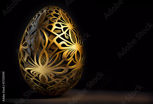 Easter. Easter golden egg on a dark background. AI generated