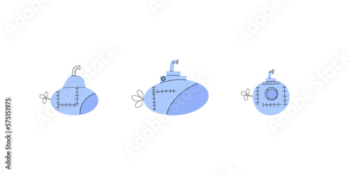 Submarine. Underwater transport. Sea life design. Vector illustration in scandinavian style.