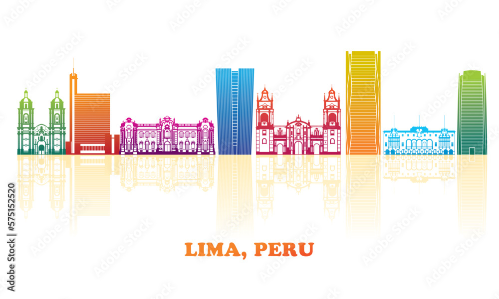 Colourfull Skyline panorama of city of Lima, Peru - vector illustration