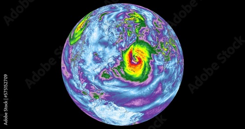 El mapa meteorológico de viento muestra un sistema masivo de baja presión, o ciclón, sobre el Océano Atlántico. Los vientos circulan alrededor del centro de la baja,