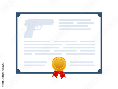 Gun license glyph icon. Pistol and document. Vector stock illustration.