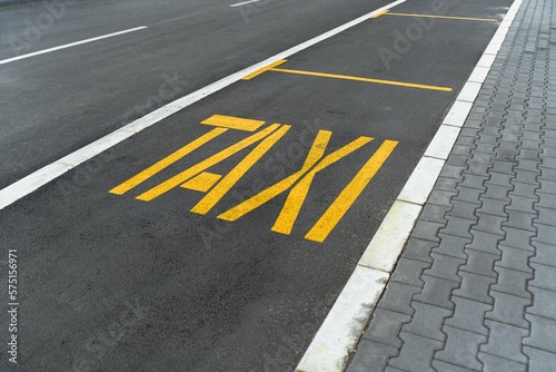 Taxi line and parking for taxi at airport. Marking on road asphalt.