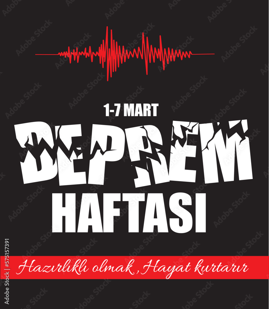 Fototapeta premium Being prepared saves lives. earthquake week 1-7 march turkish: hazırlıklı olmak, hayat kurtarır. deprem haftası 1-7 mart