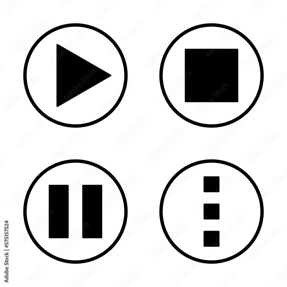 Play Stop Pause Details or Settings Icon Set of Round Black and White Button Symbols. Vector Image. Play Stop Pause Details or Settings Icon Set of Round Black and White Button Symbols. Vector Image.