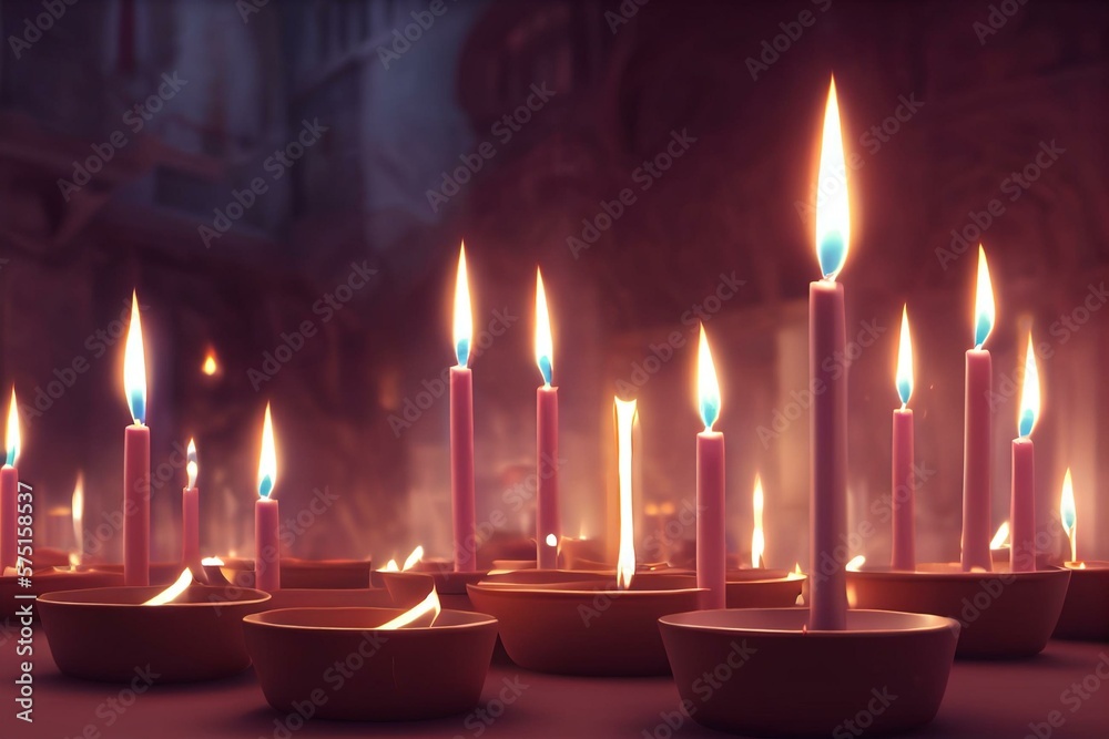 Lit Candles Beautiful Concept Wallpaper Background. Game Art Concept