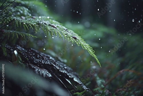 Obraz na płótnie Heavy rain in the forest. Generative AI w salonie