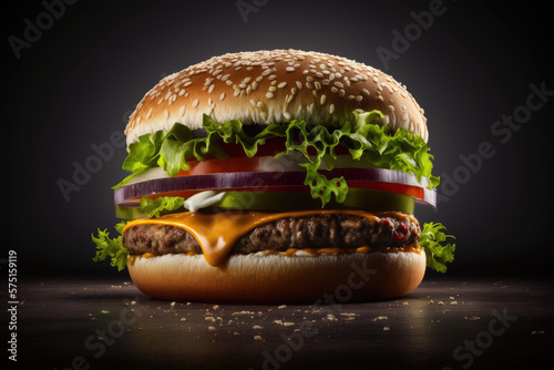 Obraz na płótnie Delicious hamburger on table. Generative AI w salonie