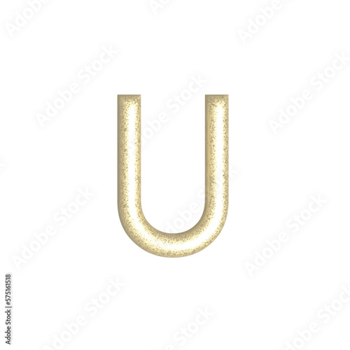 U alphabet letters gold foil isolated. Gold yellow metallic letter. Alphabetical font. Foil symbol. Bright metallic 3D
