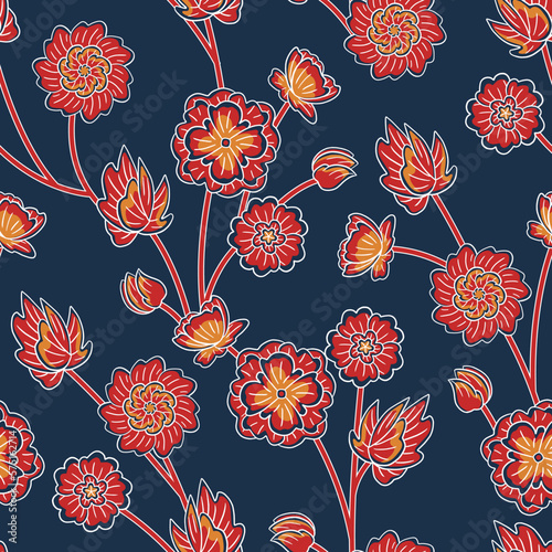 SEAMLESS HAND DRAWN FOLK CONTEMPORARY BOHO QUILT FLOWER FLORAL PATTERN SWATCH