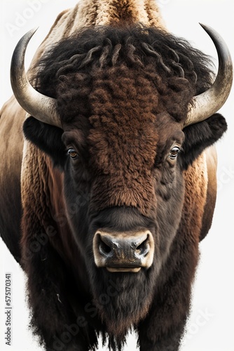Portrait of a buffalo bison isolated on a white background illustrated using generative Ai