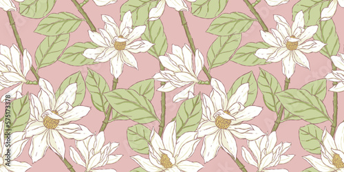 Seamless pattern white flower on pink background 