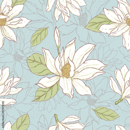 Seamless pattern vector magnolia flower 