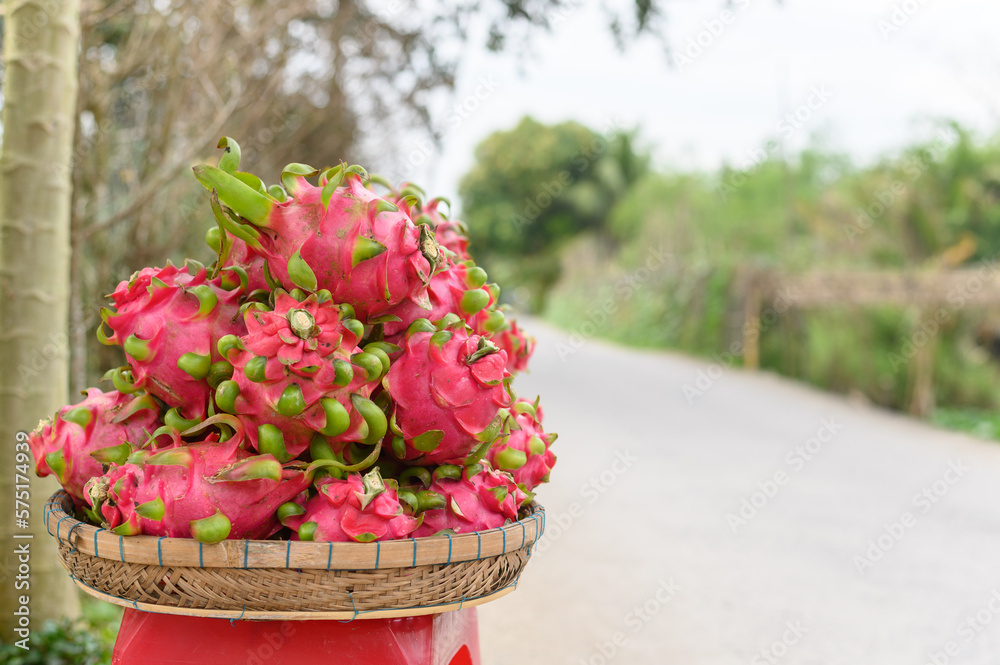 pink dragon fruits in a basket