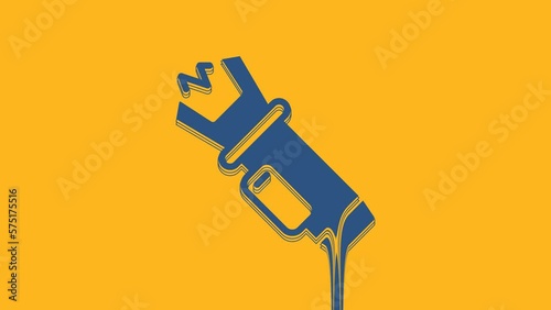 Blue Police electric shocker icon isolated on orange background. Shocker for protection. Taser is an electric weapon. 4K Video motion graphic animation photo