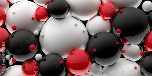 3D bubbles abstract background. Red black and white. Generative AI.