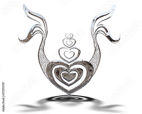 heart illustration with two silver mermaid tails