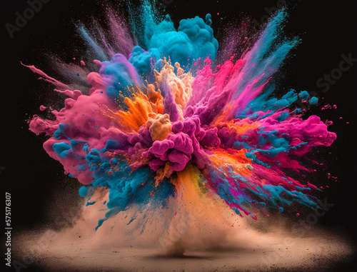 A Surreal 3D Explosion of Holi Powder on a Black Background   Generative AI