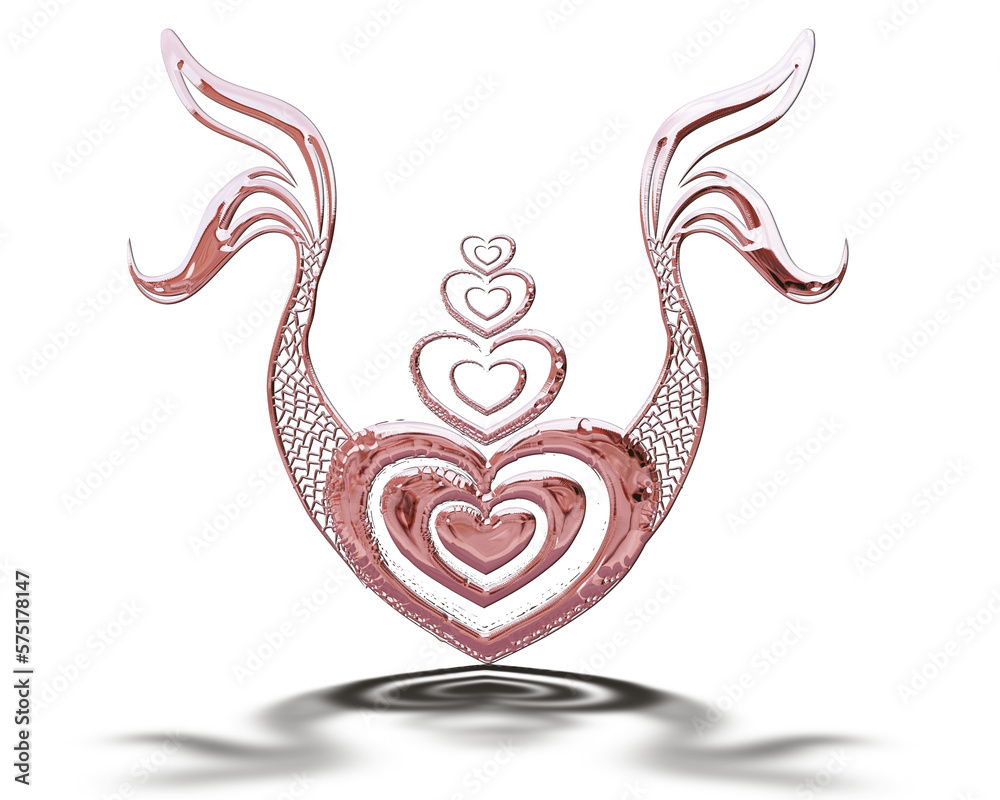 Fototapeta premium heart illustration with two rose gold metallic mermaid tails
