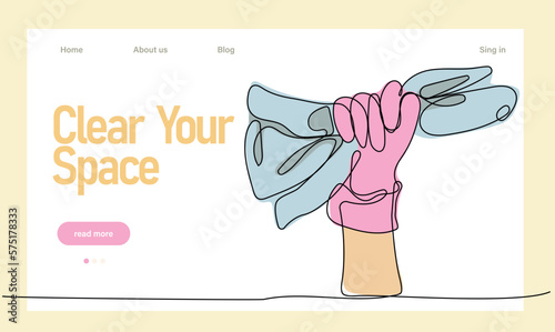 Home cleaning service landing page design concept, illustration of janitors with cleaning tools. Vector illustration
