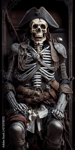 Illustration of a skeleton pirate crew. Generative AI.
