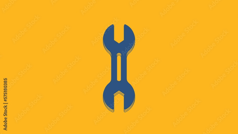 Blue Wrench spanner icon isolated on orange background. 4K Video motion graphic animation
