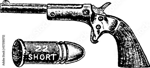 22-Caliber Tip Up Pistol, Single Shot Pistol, Vintage Engraving