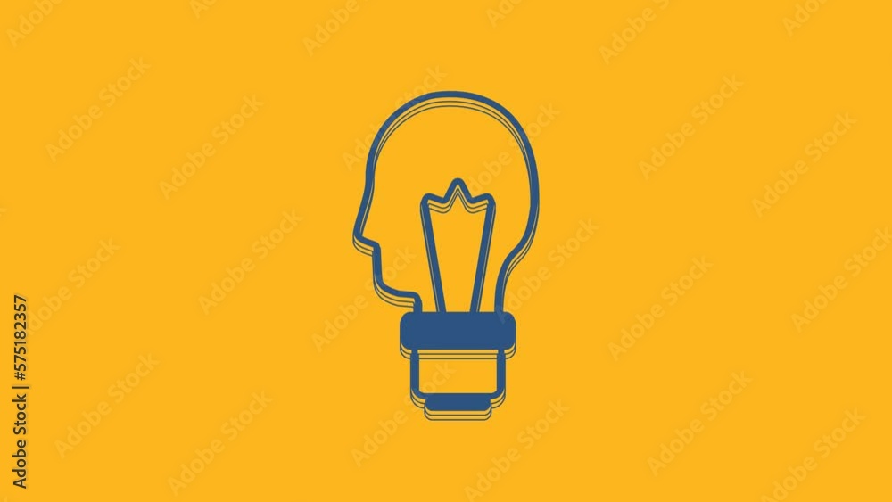 Blue Light bulb with concept of idea icon isolated on orange background. Energy and idea symbol. Inspiration concept. 4K Video motion graphic animation Blue Light bulb with concept of idea icon isolated on orange background. Energy and idea symbol. Inspiration concept. 4K Video motion graphic animation