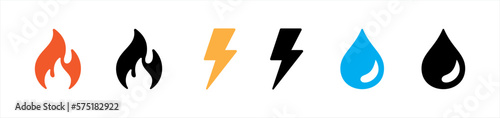 Gas, lightning and water icon. Electricity symbol. forbidden signs, vector illustration