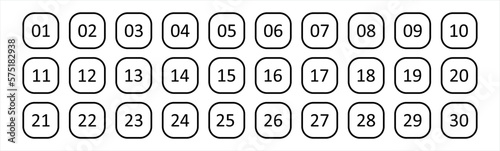 Simple numbers icon. number 0, 1 to 30 symbol signs, vector illustration
