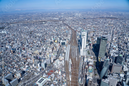 aerial view, buildings, railroad tracks,big city