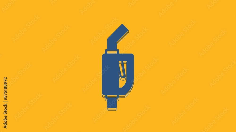 Blue Gasoline pump nozzle icon isolated on orange background. Fuel pump petrol station. Refuel service sign. Gas station icon. 4K Video motion graphic animation Blue Gasoline pump nozzle icon isolated on orange background. Fuel pump petrol station. Refuel service sign. Gas station icon. 4K Video motion graphic animation