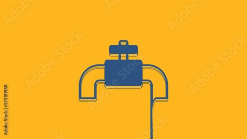 Blue Industry metallic pipes and valve icon isolated on orange background. 4K Video motion graphic animation
