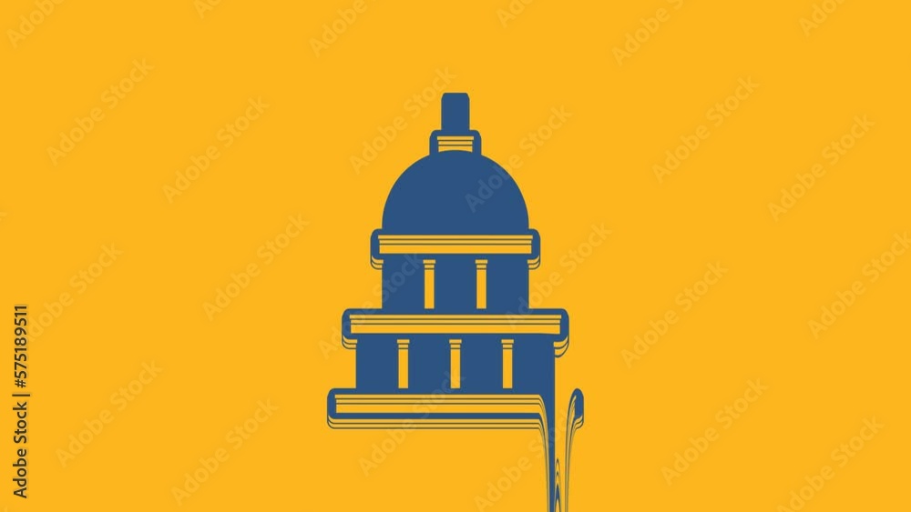 Blue White House icon isolated on orange background. Washington DC. 4K Video motion graphic animation