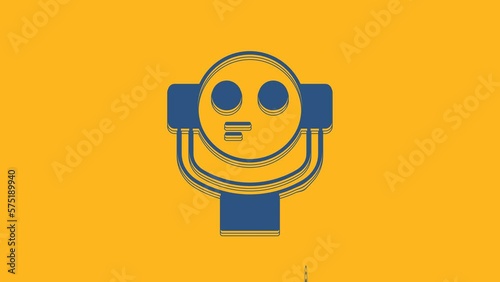 Blue Tourist binoculars icon isolated on orange background. Binoculars telescope on the observation deck for tourists. 4K Video motion graphic animation