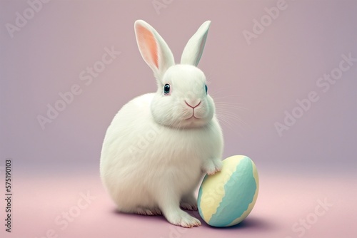 Cute Easter bunny with holiday egg. Generative ai