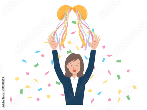 万歳をするビジネスウーマン