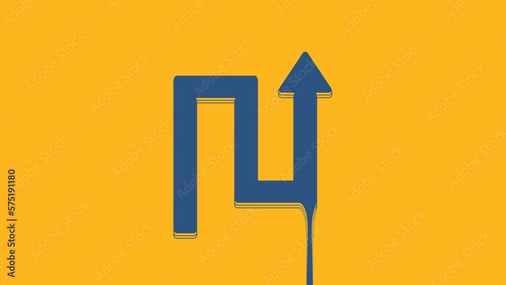 Blue Arrow icon isolated on orange background. Direction Arrowhead symbol. Navigation pointer sign. 4K Video motion graphic animation