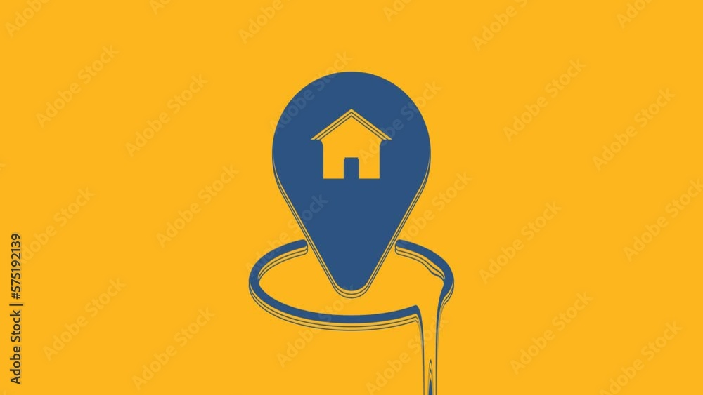 Blue Map pointer with house icon isolated on orange background. Home location marker symbol. 4K Video motion graphic animation Blue Map pointer with house icon isolated on orange background. Home location marker symbol. 4K Video motion graphic animation